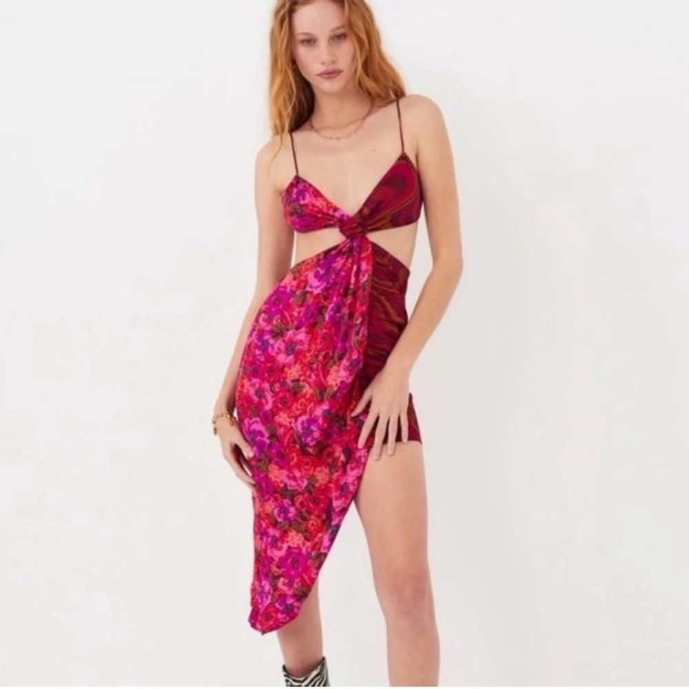 For Love And Lemons Pink and Purple Asymmetrical Cut-Out Midi Dress